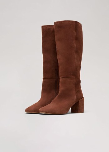 Phase Eight Tan Suede Block Knee Boots Brown Canada | LIRSZB-084